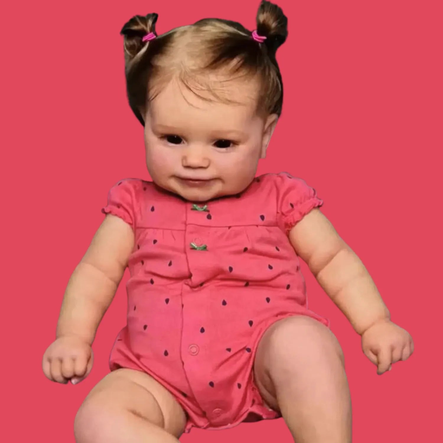 Visão frontal da Boneca Bebê Reborn Jéssica com sua roupinha adorável e corpo de vinil.