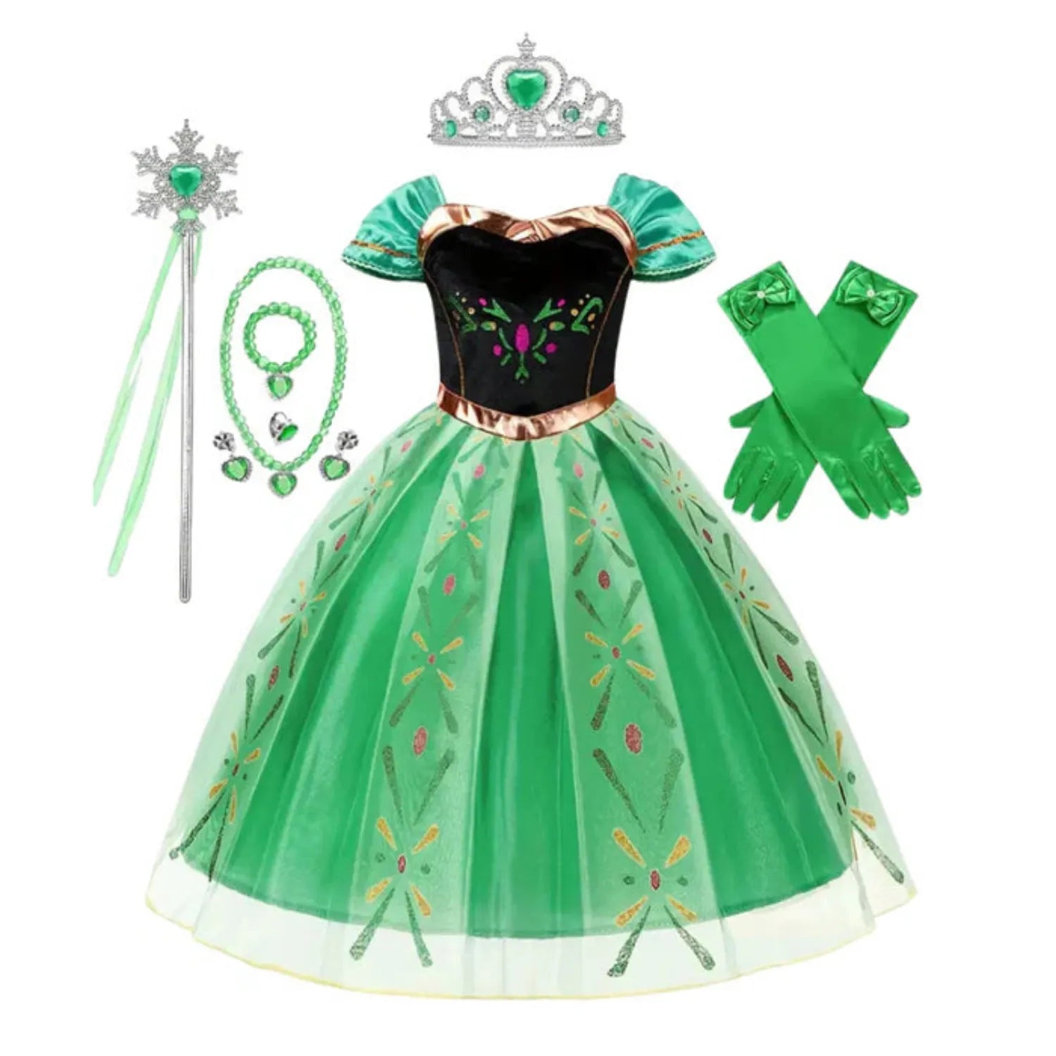 Vestido da Fantasia Princesa Coroação em pose de movimento, exibindo a fluidez da saia. acessorios