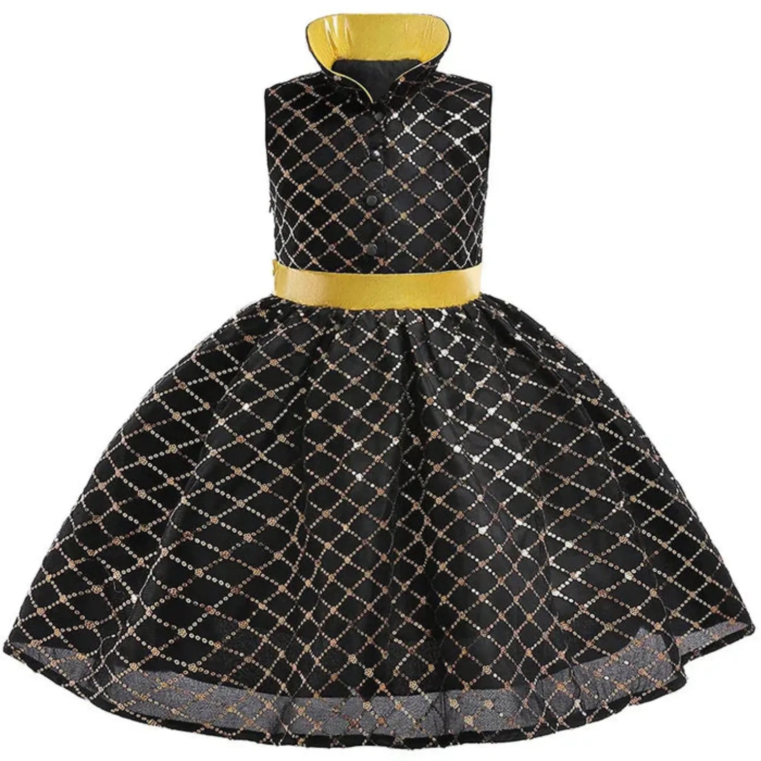Vestido Infantil Faísca - Elementos de frente, com design vibrante e detalhes temáticos.